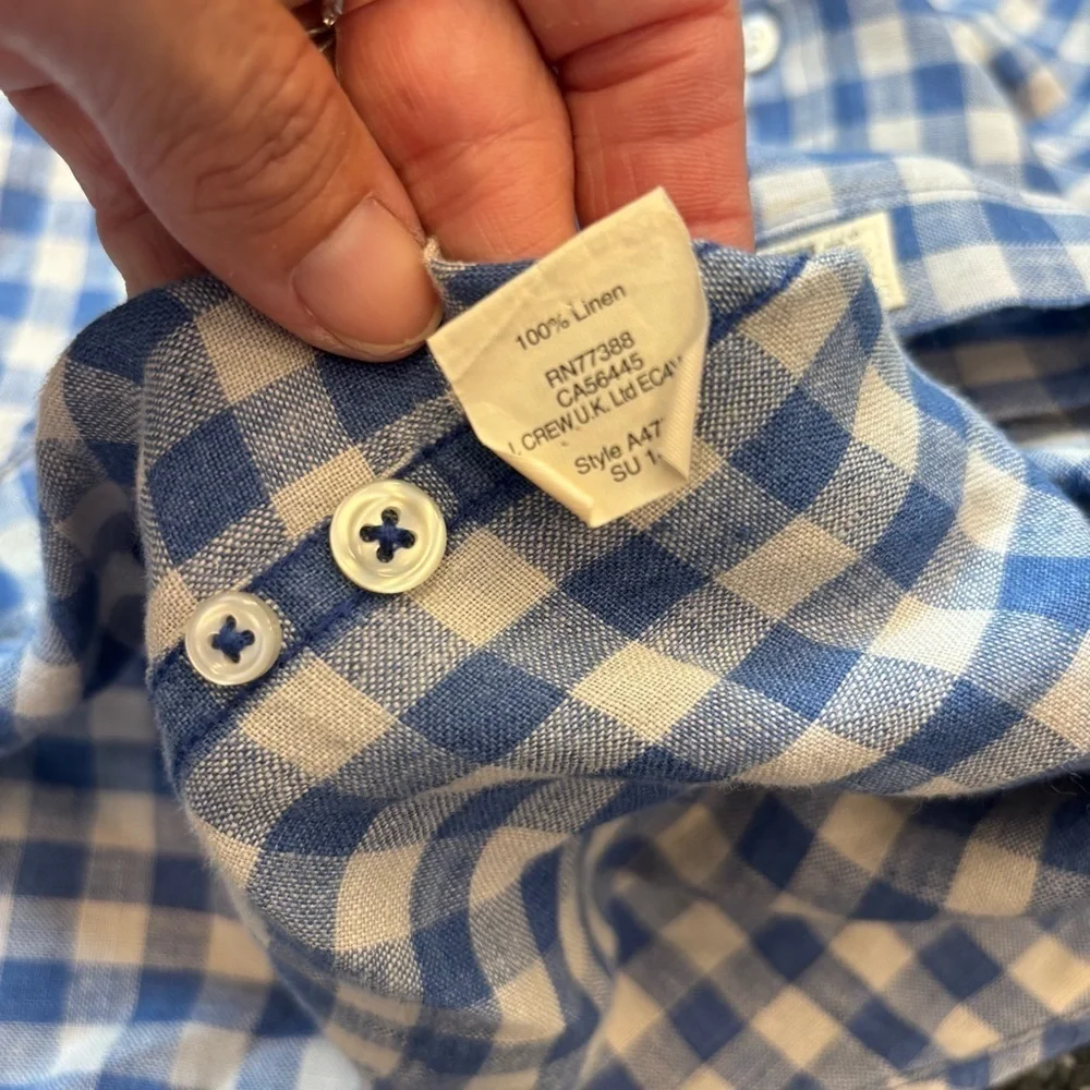 J. Crew Large Baird McNutt Linen Button Down Shirt Blue White check